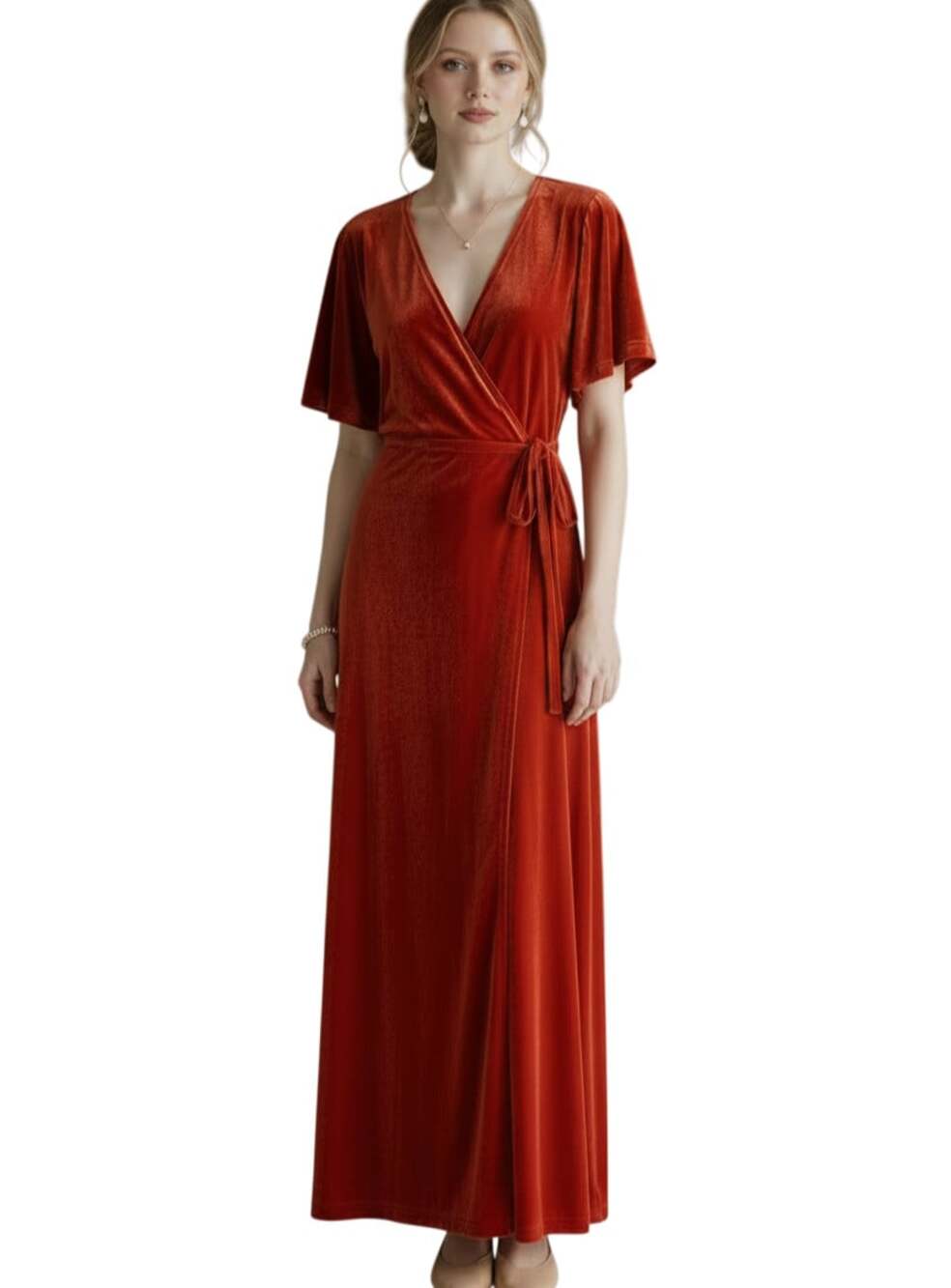 Baltic Born Meghan Velvet Wrap Maxi Dress Rust Orange Medium Fall Wedding